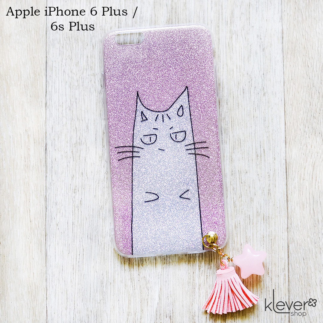 Силіконовий чохол накладка Glitter Cat для Apple iPhone 6 Plus / 6s Plus (рожевий з блискітками)