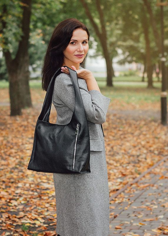 Шкіряна сумка модель 18 чорний флотар, фото 1