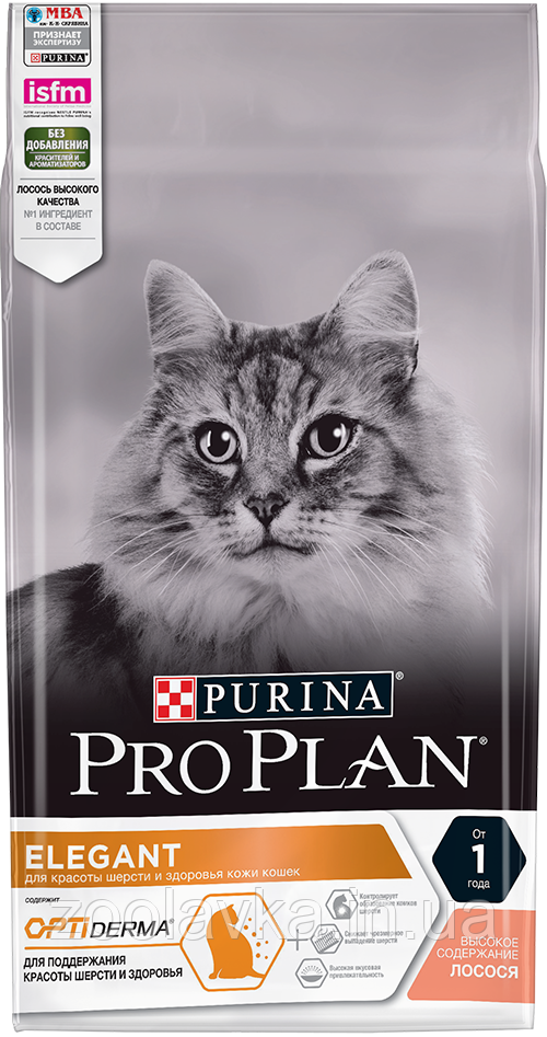 Корм PRO PLAN Elegant Adult для дорослих кішок з чутливою шкірою з лососем 10 кг