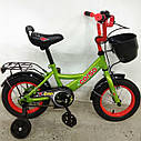 Двоколісне дитяче велосипед зелене ручне гальмо дзвіночок кошика Corso 12" діткам 3-4 роки, фото 3