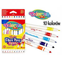 Фломастеры Colorino Fibre Pens двухсторонние 10 цветов 2 вида толщины