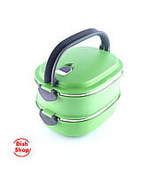 Термоланчбокс об'ємом 1.8 л, з 2 відділами овальний із ручками