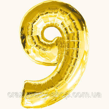 Куля фольгована Цифра 9 Золотиста, фото 1