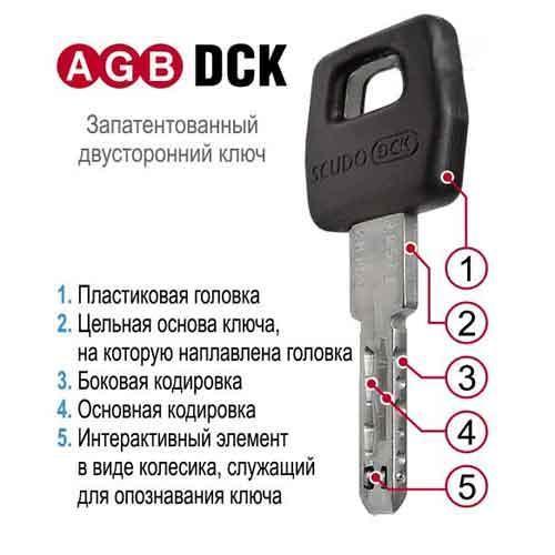 Цилиндр AGB Scudo DCK 65 мм (35x30) ручка-ключ мат.хром - фото 3 - id-p926224514