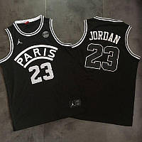 Двойная вышивка мужская майка черная Air Jordan x NBA Paris №23 (Джордан джерси Париж)