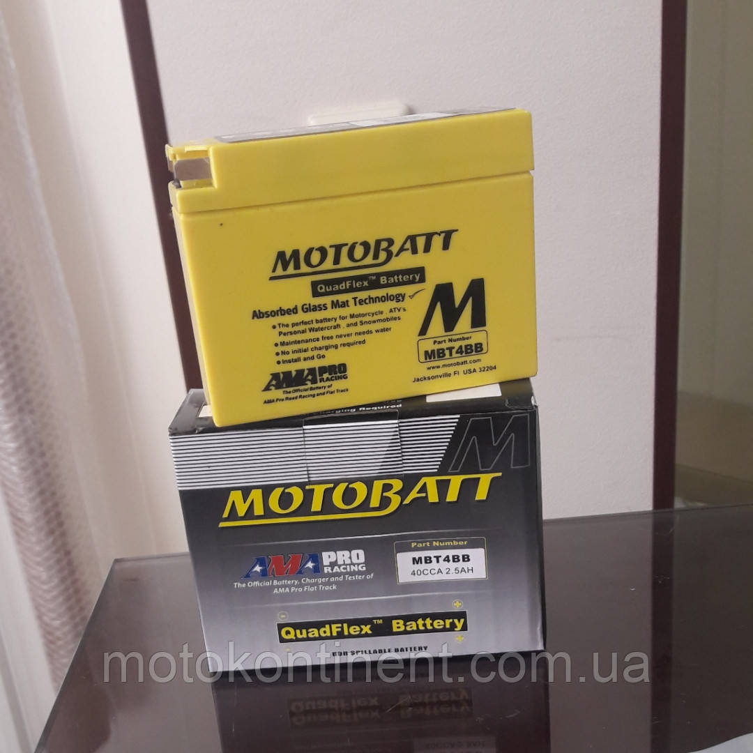 Аккумулятор для мотоцикла гелевый MOTOBATT AGM 2,5 Ah 40 A размер 113 x 38 x 87 мм MBT4BB - фото 1 - id-p335654912