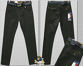 Джинси-брюки завужені красивого кольору темний хакі з ременем