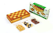 Шахи, шашки, нарди 3 в 1 дерев'яні (р-р дошки 30см х 30см)