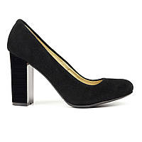 Замшеві туфлі жіночі 37 розмір на високому каблуці Woman's heel чорні з заокругленим носом