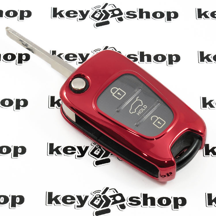 Чехол (красный, полиуретановый) для выкидного ключа Hyundai (Хундай), кнопки с защитой - фото 3 - id-p926559400