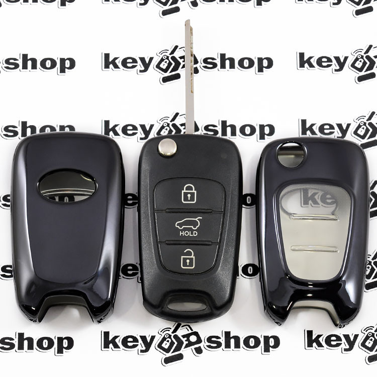 Чехол (черный, полиуретановый) для выкидного ключа KIA (КИА), кнопки с защитой - фото 1 - id-p926590543