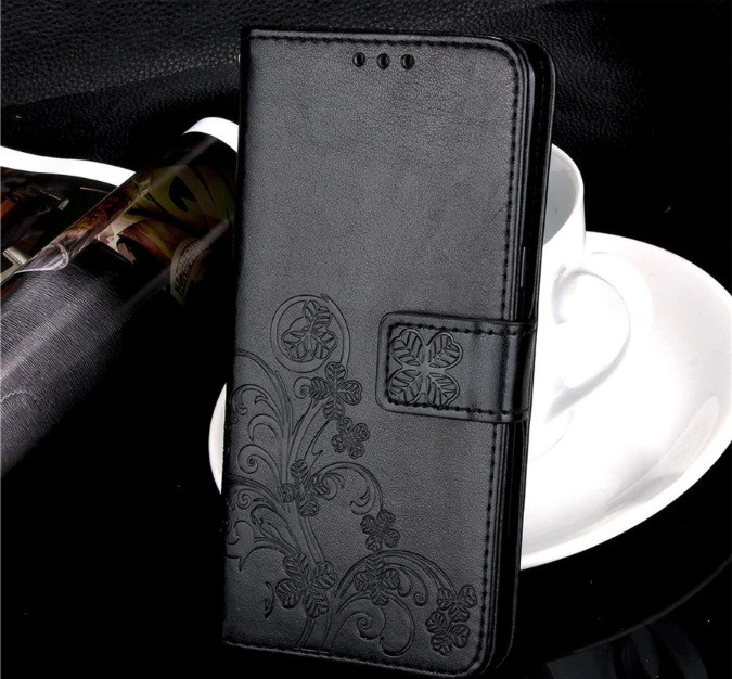 Чохол-книжка для Huawei P Smart 2019 з квіткою Чорний