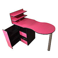 Розовый маникюрный стол с ящиком "карго", выдвижными ящиками и полочкой для лаков