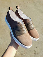 Качественные слипоны мокасины кеды для девочки подростка бежевые размер 32-41 детская кожаная обувь