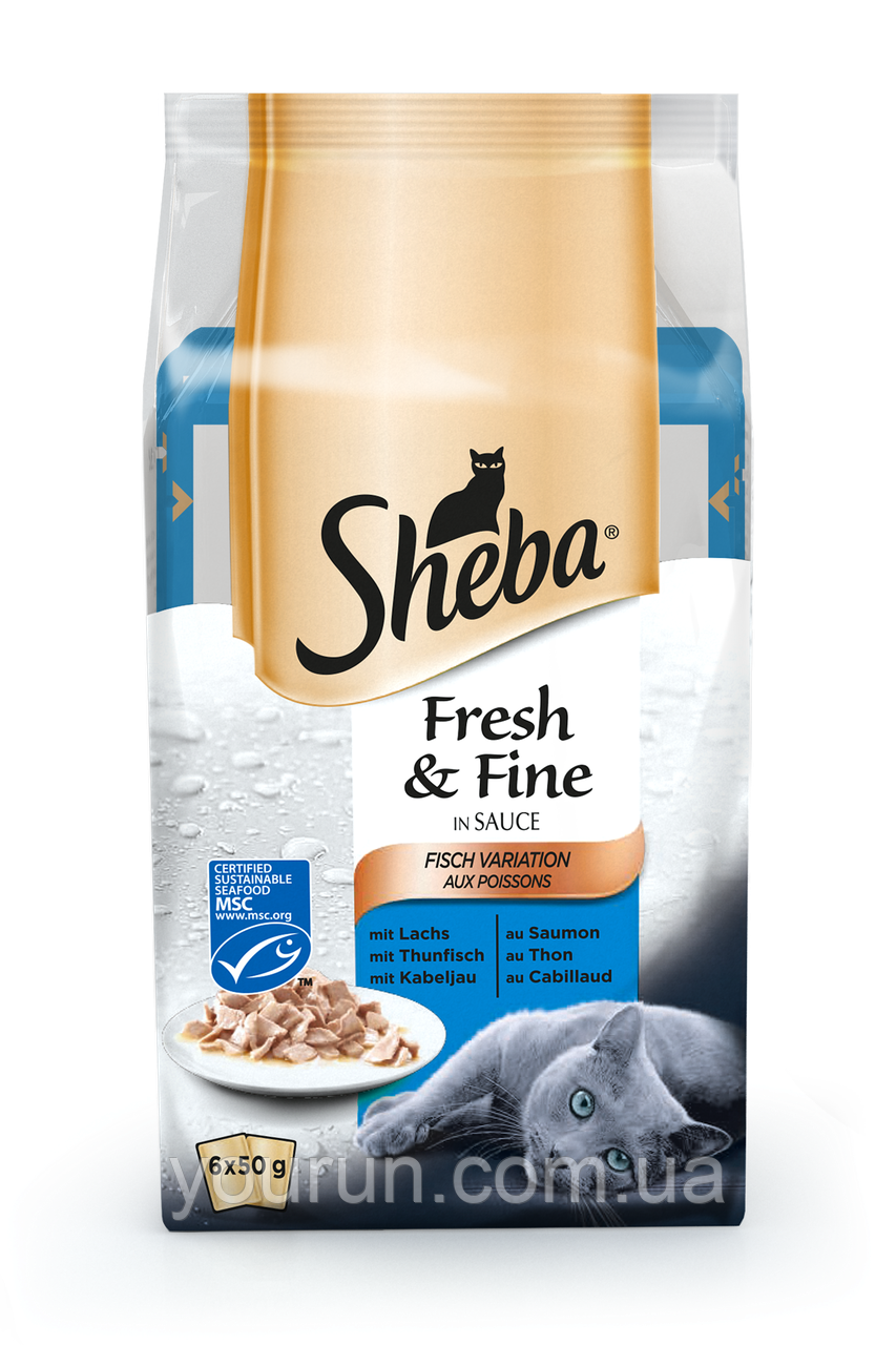 Sheba (Шеба) Fresh & Fine (пауч) Набір консерви для кішок з лососем, тунцем і тріскою в соусі 300 гр
