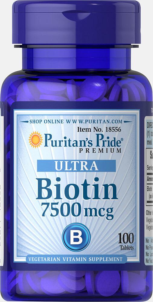 Біотин, Вітамін В7 Puritan's Pride Biotin (7500 мкг) 100 таб.