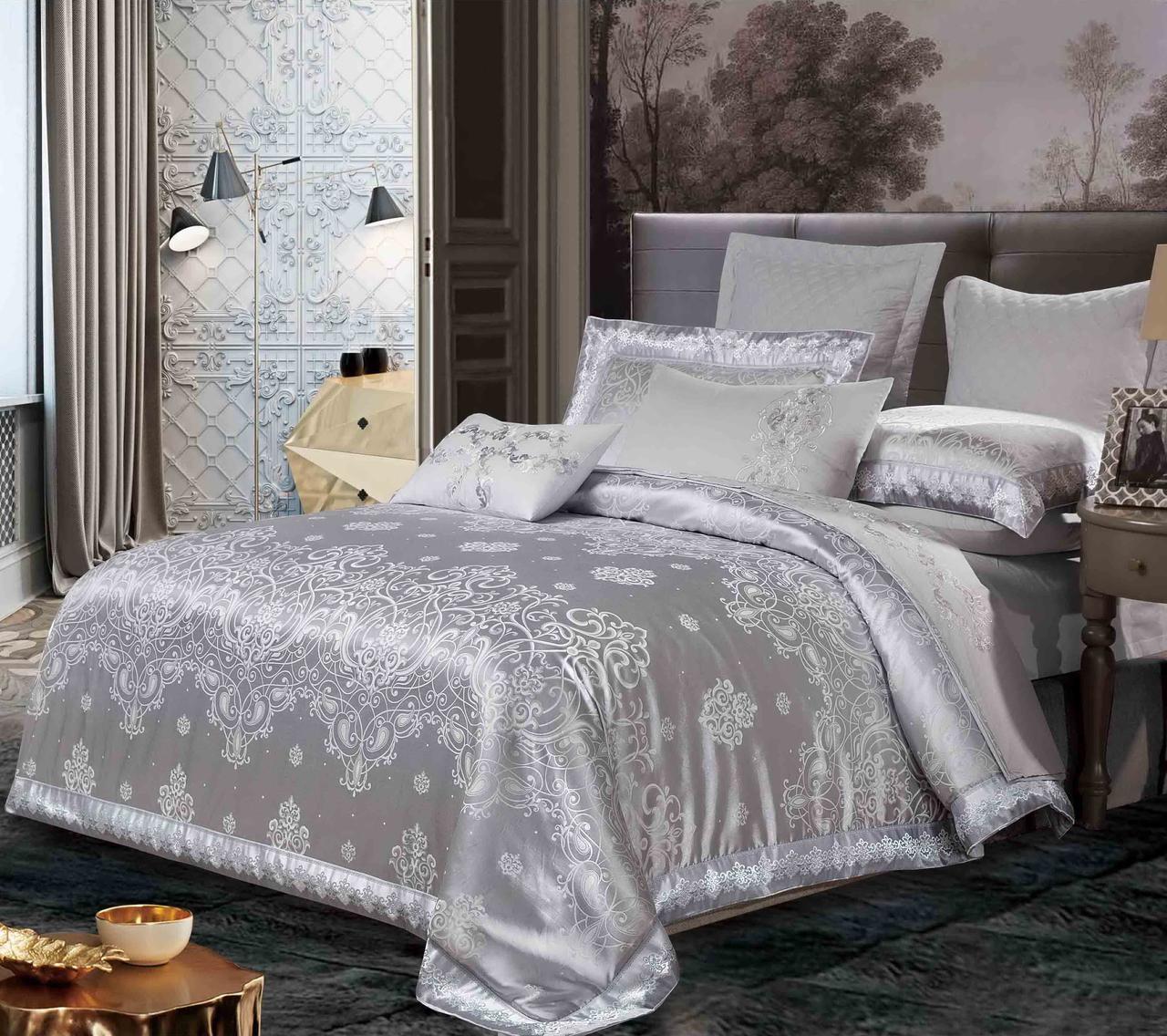 Постільний комплект Bella Villa, 0022-Grey, жакард, сатин