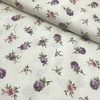 Ткань декоративная с тефлоновой пропиткой с мелкими фиолетовыми и розовыми цветочками
