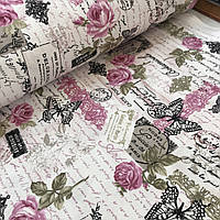 Ткань декоративная с тефлоновой пропиткой Прованс с открытками и розами