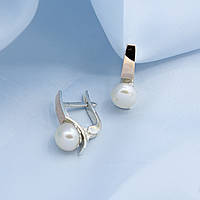 Срібні сережки Хай-тек з золотими вставками та перлами