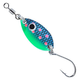 Блешня-коливалка Balzer Trout Attack spoon "LEAF" один.гачок 1.5 гр. black-silver-red blue-pink spots