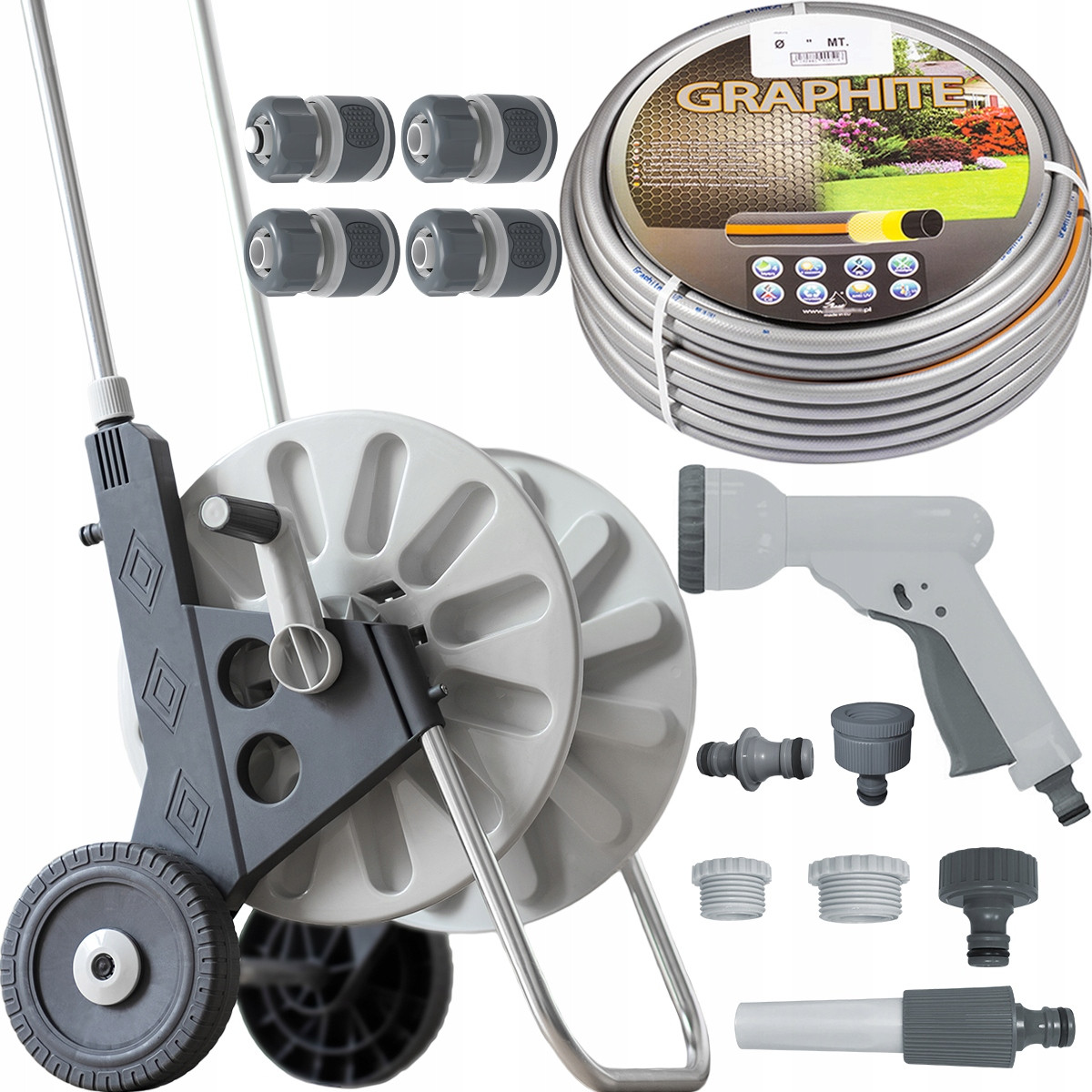 Візок на шланг Hose Cart + садовий шланг BEST GRAPHITE 1/2" (~12,5mm) 50M + аксесуари