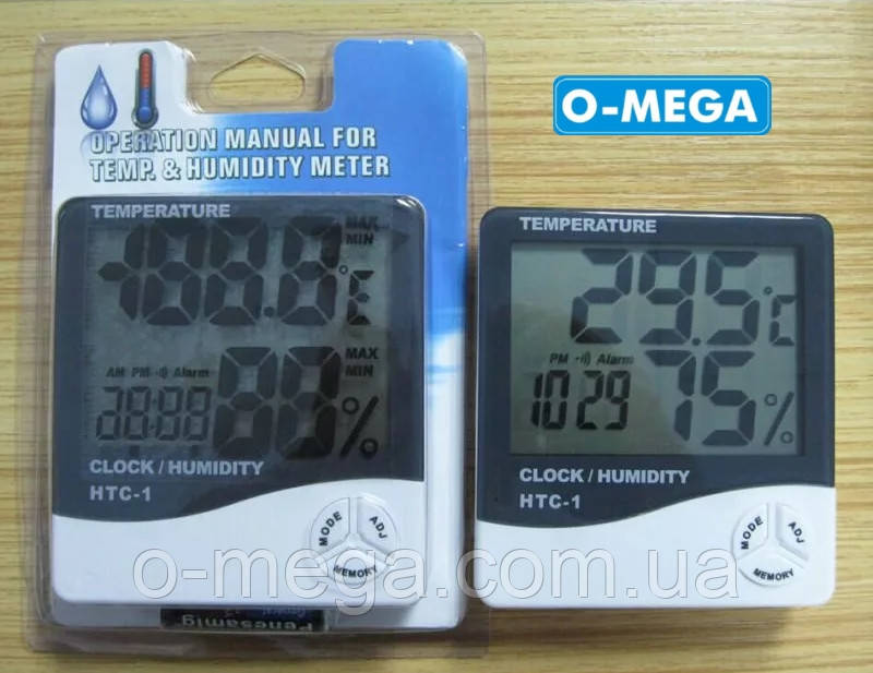 Цифровий термометр-гігрометр HTC-1, з годинником і будильником, фото 1