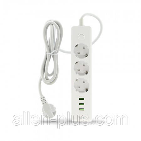 Подовжувач-фільтр мережевий HAVIT HV-SP8813, 3 розетки 220 V + 3 USB 3.1 A, 1,6 м