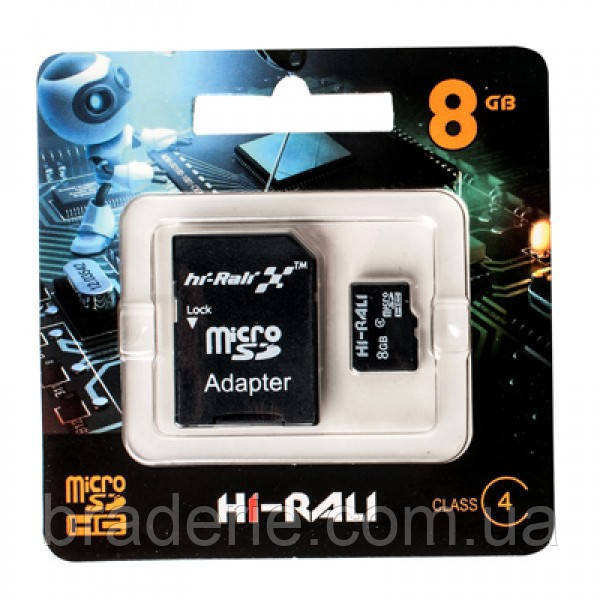 Картка пам'яті з адаптером Hi-Rali micro SDHC 8 Gb Class 4