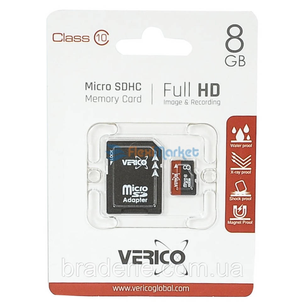 Картка пам'яті з адаптером Verico micro SDHC 8 Gb Class 10