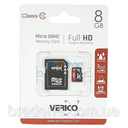 Картка пам'яті з адаптером Verico micro SDHC 8 Gb Class 10, фото 2