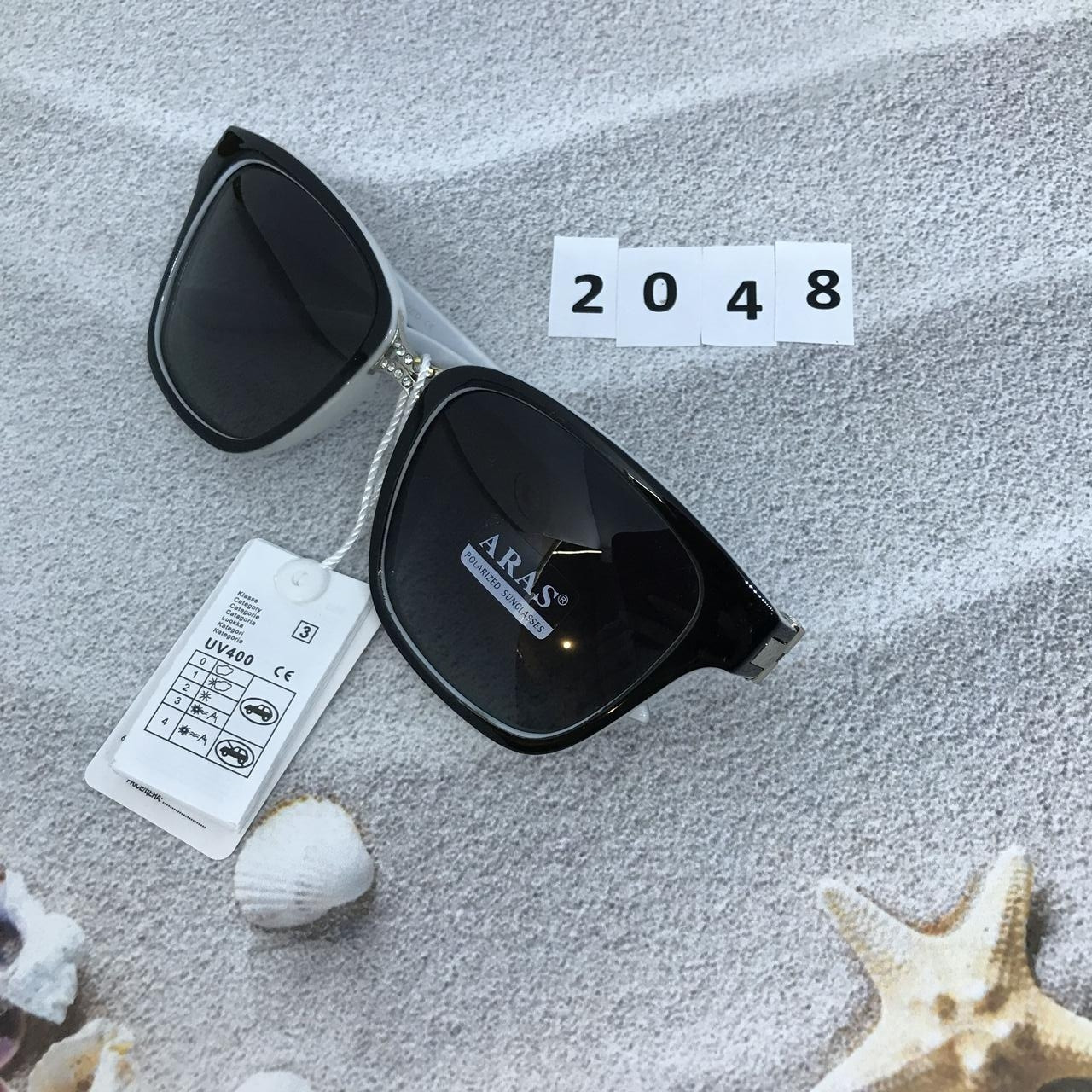 Солнцезащитные очки Aras Polarized черные линзы с белыми дужками - фото 5 - id-p523767471