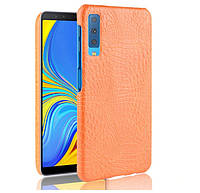 Чехол накладка Croco Style для Samsung A7 2018 Оранжевый