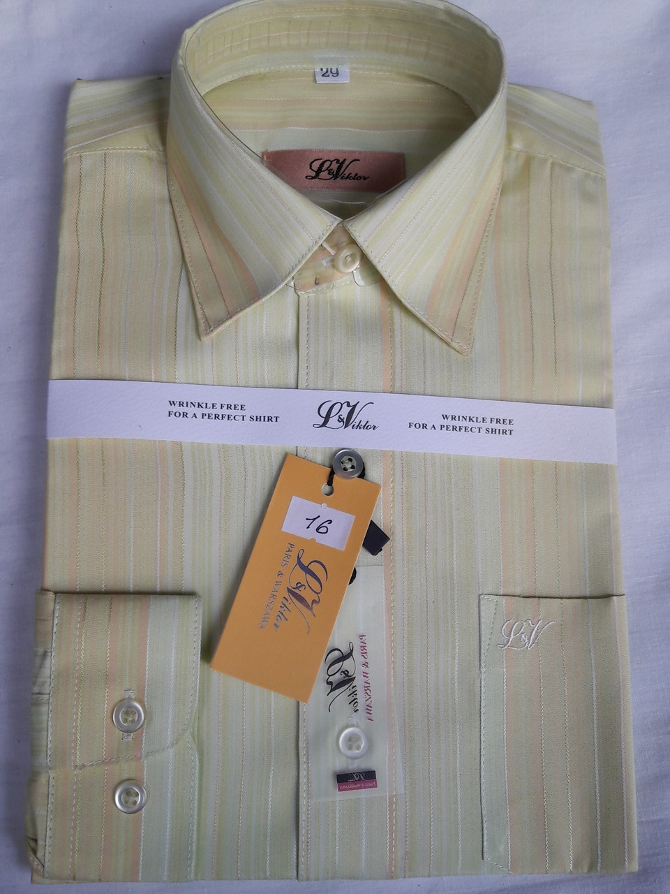 Сорочка дитяча з довгим рукавом dd-0016 LViktor зелено бежева класична в смужку для школярів