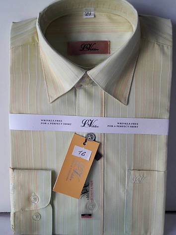 Сорочка дитяча з довгим рукавом dd-0016 LViktor зелено бежева класична в смужку для школярів, фото 2