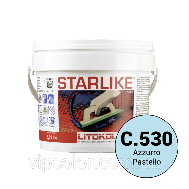 Litokol Starlike Glamour Collection С. 530 Небесний 2,5 кг фуга епоксидна для укладання плитки і фуги швів
