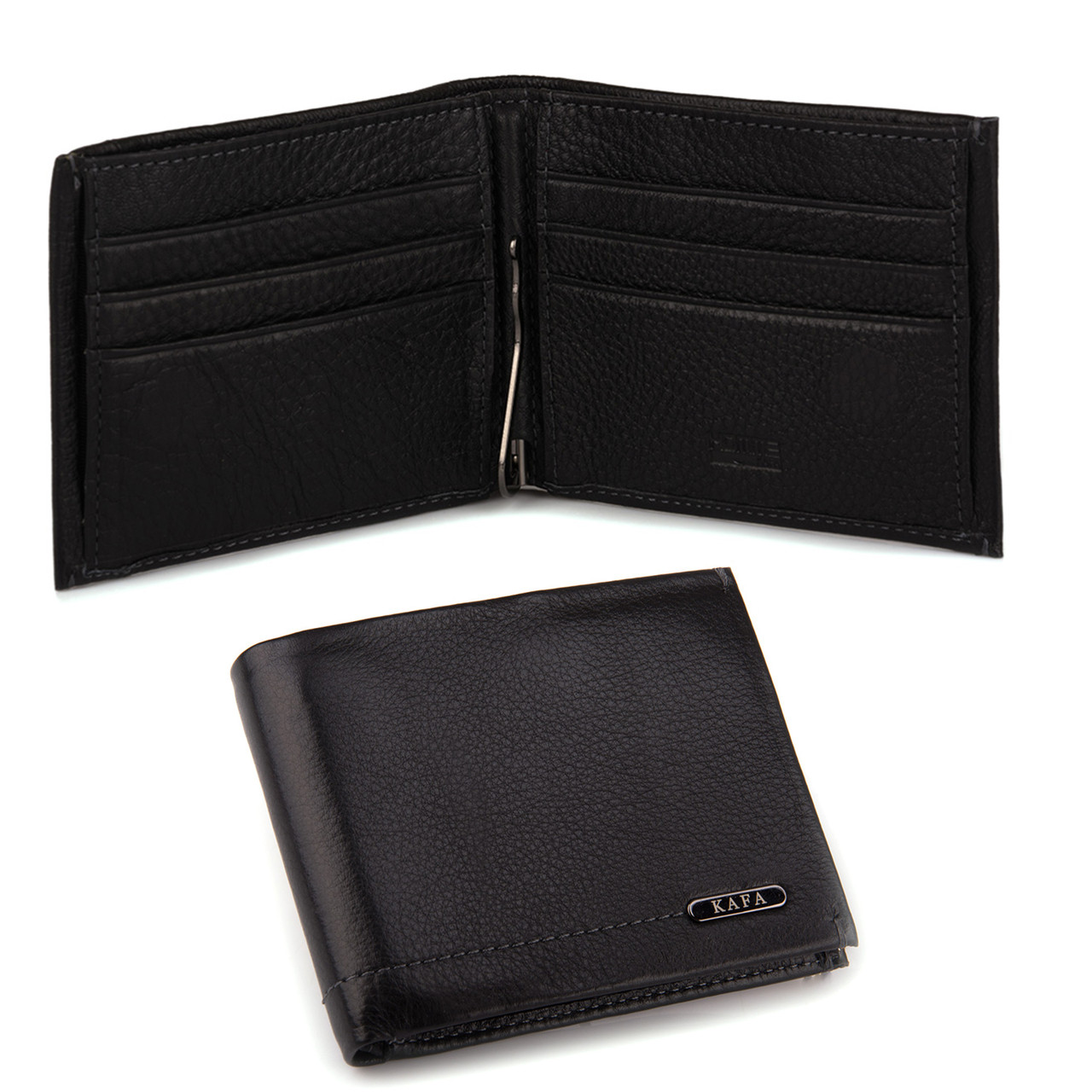 Шкіряний чоловічий гаманець портмоне із затискачем Kafa чорний, на магніті