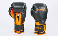 Перчатки боксерские кожаные на липучке TOP TEN (р-р 10-12oz, черный-оранжевый)