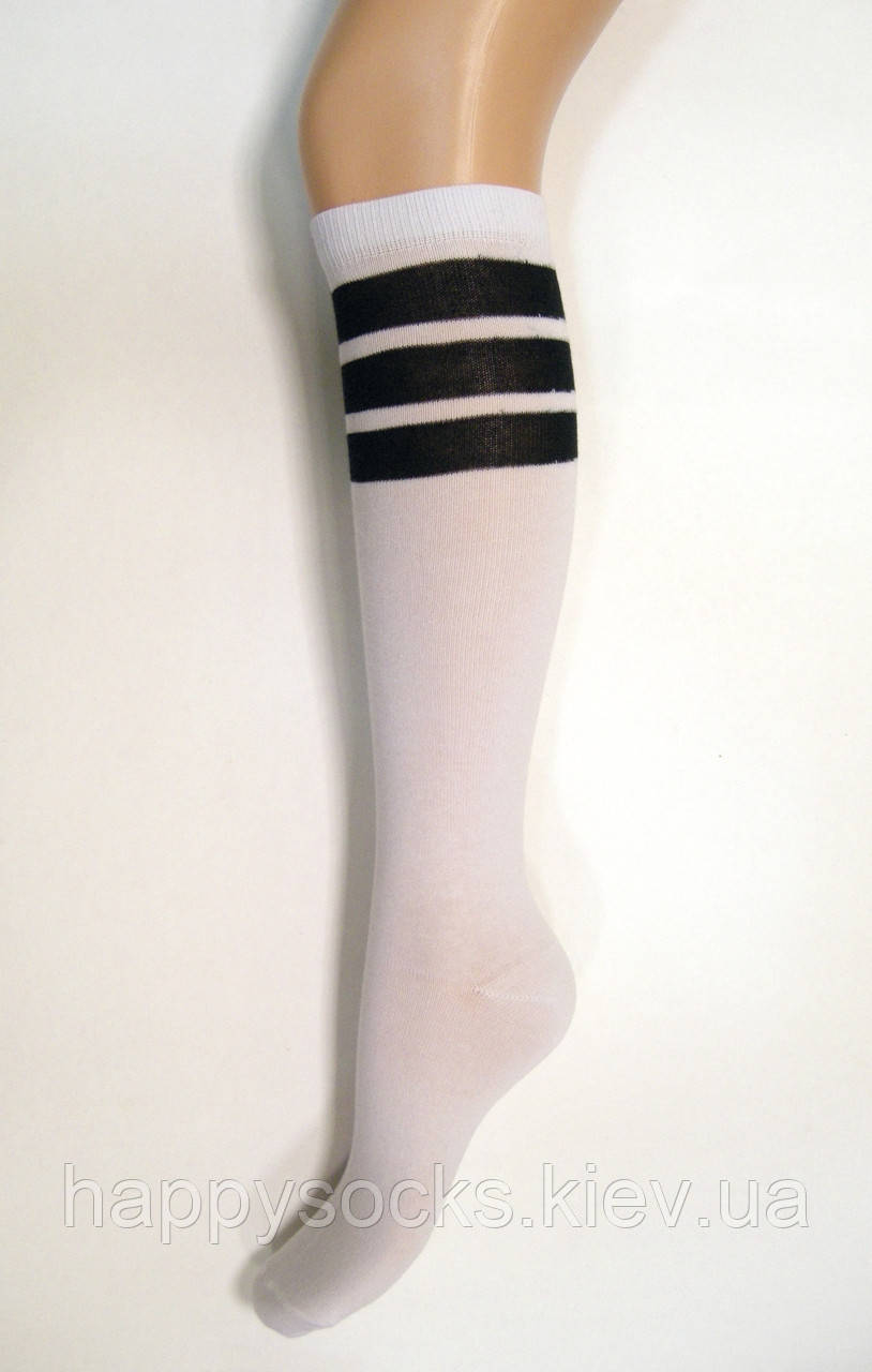 Підколінки дитячі бавовняні білого кольору з чорною смужкою, фото 1