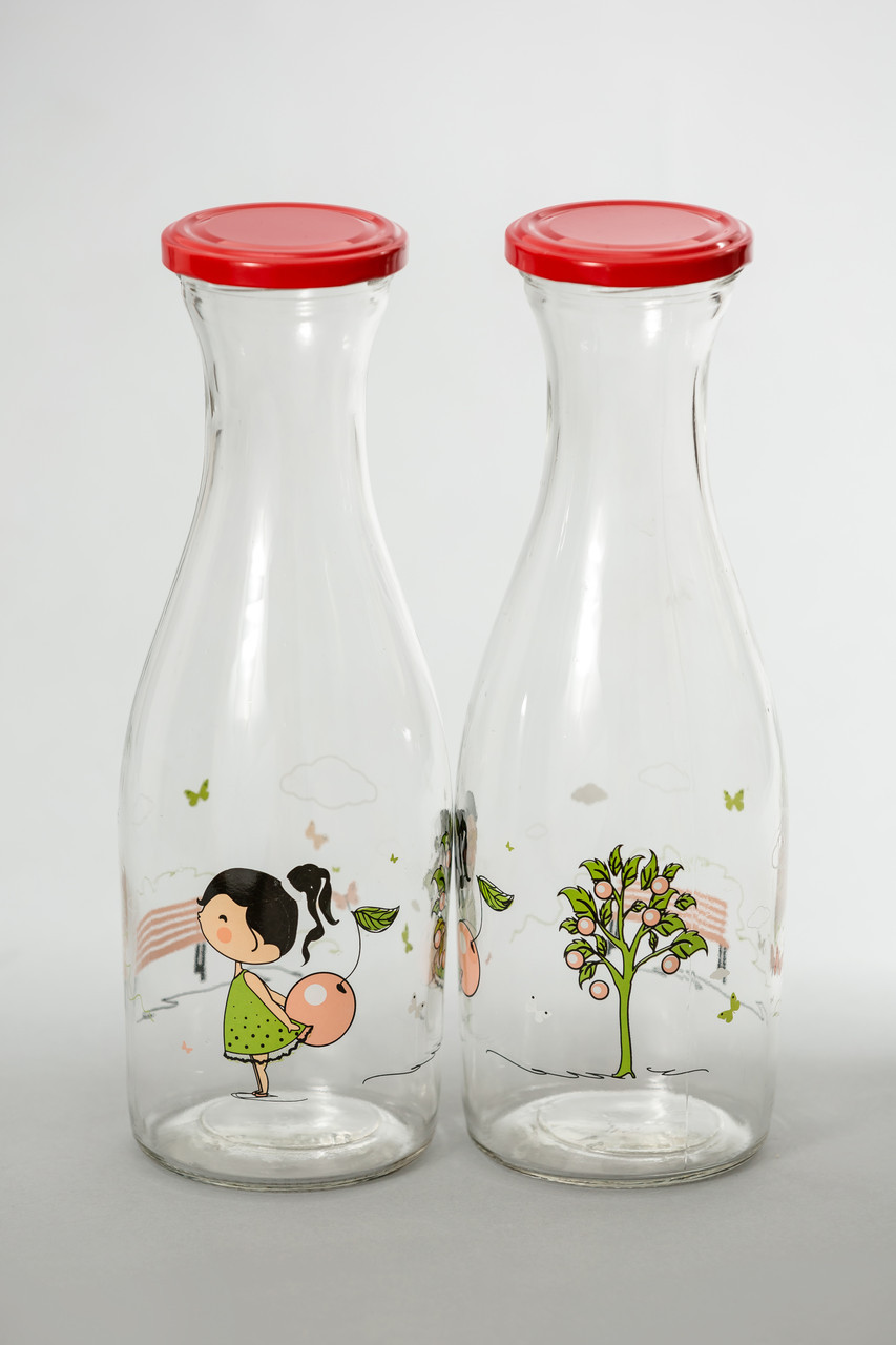 Бутылка стеклянная Девочка 1 л Everglass для сока, компота, молока ...