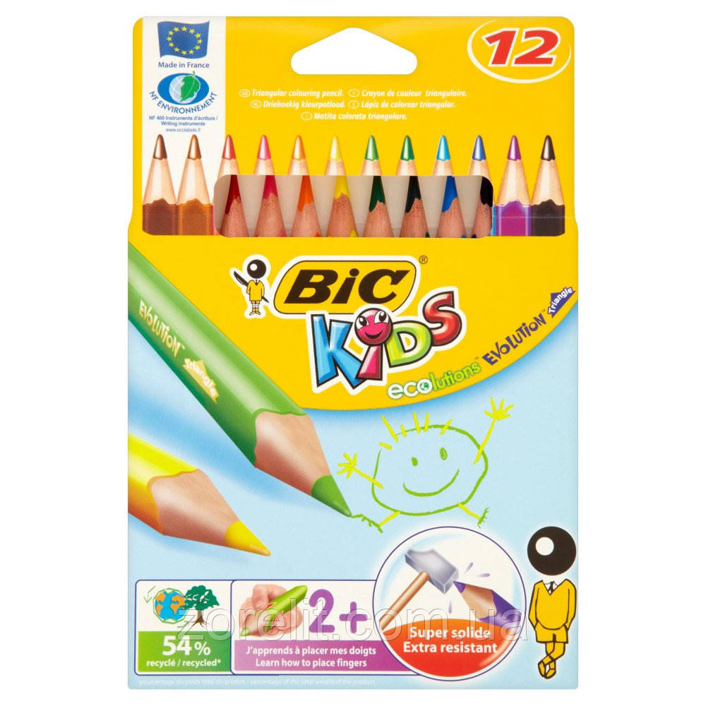 Цветние карандаши треугольние Bic (12 цветов) - фото 1 - id-p87491495