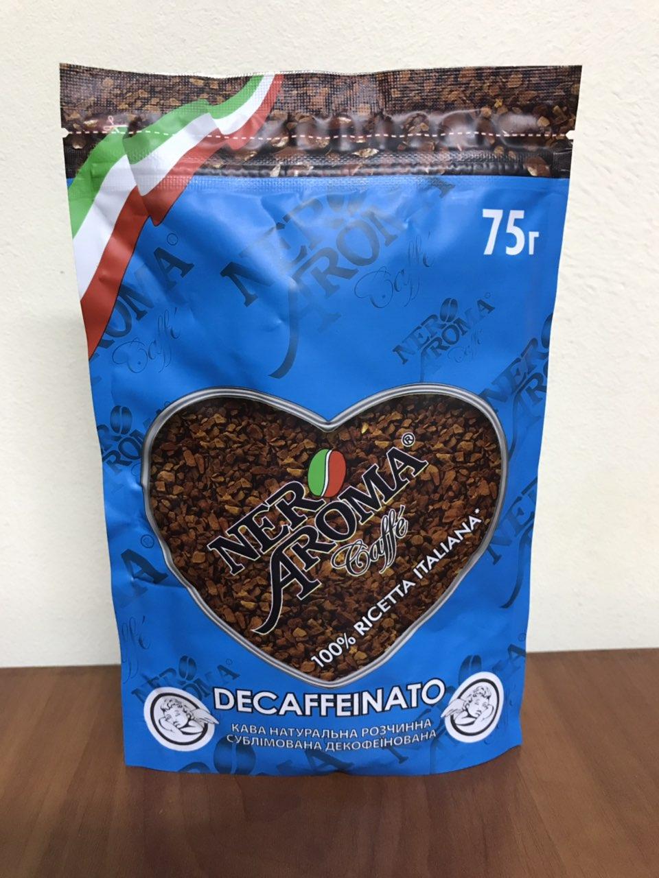 Кава розчинна без кофеїну Nero Aroma Decaffeinato 75 г., фото 1