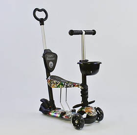 Самокат-біговел 5в1 Best Scooter 64020 з батьківською ручкою та сидінням, підсвічування коліс і платформи