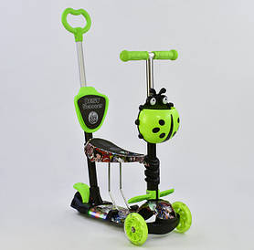 Самокат-біговел 5в1 Best Scooter 65030 з батьківською ручкою та сидінням, підсвічування коліс і платформи