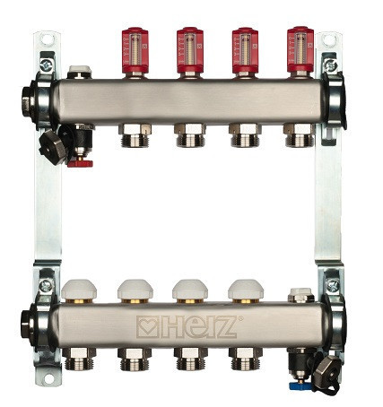 Розподільник для підлоги. опалення з неірж. сталі з витратоміром HERZ 3l/min-TS, 4 відведення