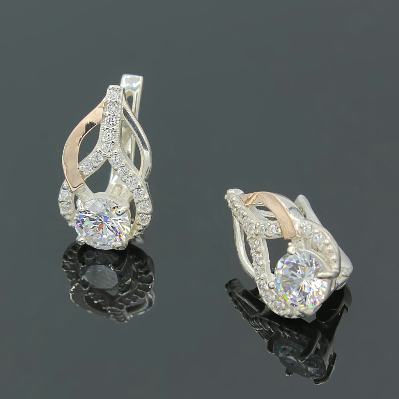 Срібні сережки з золотими вставками Грація, фото 1