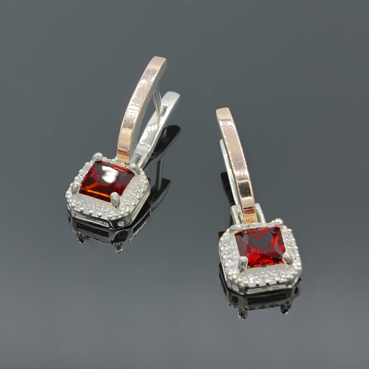 Срібні сережки з золотими накладками Магічний квадрат, фото 1