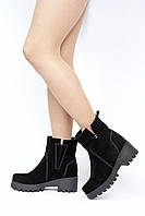 Чорні замшеві черевикі жіночі натуральні, осінні напівчоботи замшеві чорні. Турція Україна