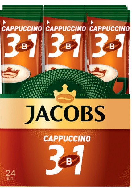 Кава розчинна Jacobs 3in1 Cappuchino 12g 24 шт x10 бл