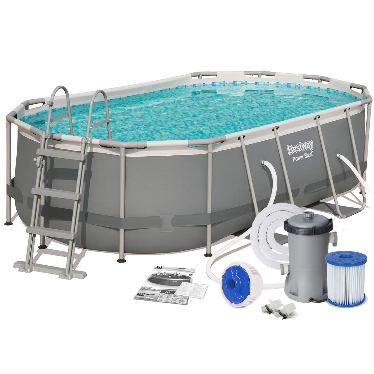 Bestway 56620 каркасний басейн 427 x 250 x 100 см, фільтр насос 2006 л/ч, сходи, дозатор